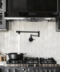 Matte Black Pot Filler Faucet Wall Mount Pro Grade Brass Construction Folding Stretchable Swing Arm Double Joint Single Hole Two Handles For Kitchen And Restaurant Use over stove