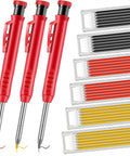 Three Pack Long-Nosed Carpenter Mechanical Pencils With Built-In Sharpener, 36 Refills, Deep Hole Markers For Woodworking And Architecture