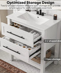 Top Notch 30 Inch Bathroom Vanity With Integrated Sink And Two Roomy Drawers Plus Handy Open Shelf showing two U-shaped drawers.