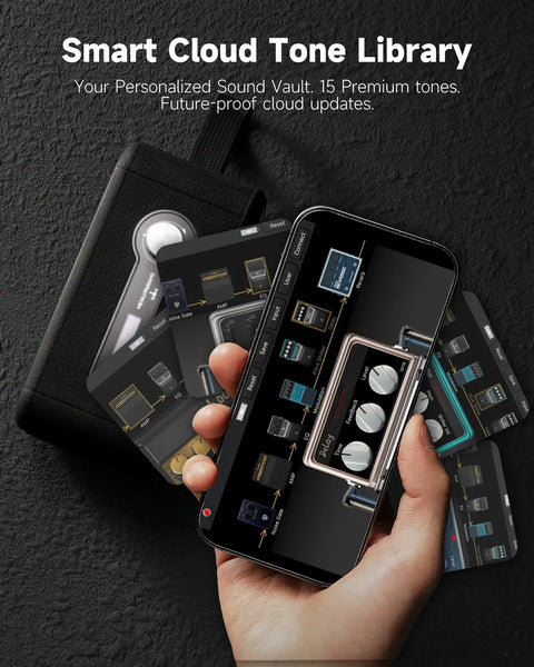 Smart app interface controlling Portable 25W Mini Electric Guitar Amp With Dual Speakers Smart App Control Type C Charging Bluetooth