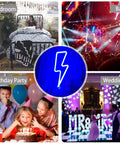 Lit Lightning Bolt Neon Sign With Base USB And Battery Powered Blue LED Light For Bedroom Decor in various settings