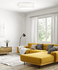 Dope Flush Mount Ceiling Light With Drum Shade LED Fixture Remote Control Dimmable And Color Temp Adjust in modern living room