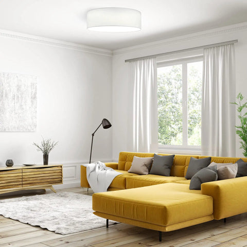 Dope Flush Mount Ceiling Light With Drum Shade LED Fixture Remote Control Dimmable And Color Temp Adjust in modern living room