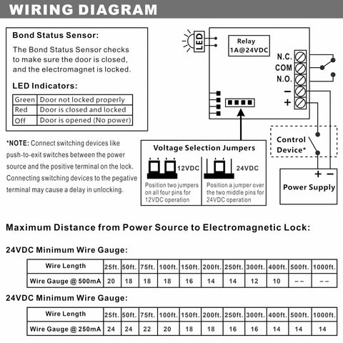 Wiring diagram for 600 Lbs Magnetic Door Lock With Fail Safe Electric Access Control For Single Door Dual Voltage