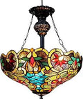 Leslie Tiffany Style Victorian Inverted Ceiling Pendant With Shade Two Light Fixture Multicolor Glass floral design