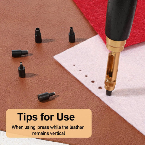 Adjustable Belt Hole Punch Tool With Wooden Handle Dope Precision Built Automatic Screw Puncher Leather Belt Punch Kit includes 6 tips