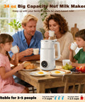 Family enjoying breakfast with 10 In 1 Plant Based Milk Maker All In One Kitchen Boss With 34 Oz Capacity 304 Stainless Steel With 12 Blades.