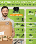 Flexible Drip Irrigation Kit For Gardens 50 Foot Run With 16 Adjustable Nozzles That Aim Water Precisely