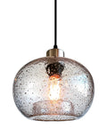 Pendant Lighting For Kitchen Island Two Pack Hand Blown Glass Bubbles With Pumpkin Shape Blue Finish Dope Modern Ceiling Fixtures In Brushed Nickel Finish Easy Install ETL Certified showing illuminated bulb through textured glass.