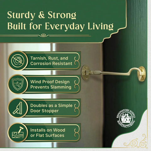 Durable Brass Storage Hook With Swivel Eye Latch For Cabinets And Doors shown with rust resistant finish installed.