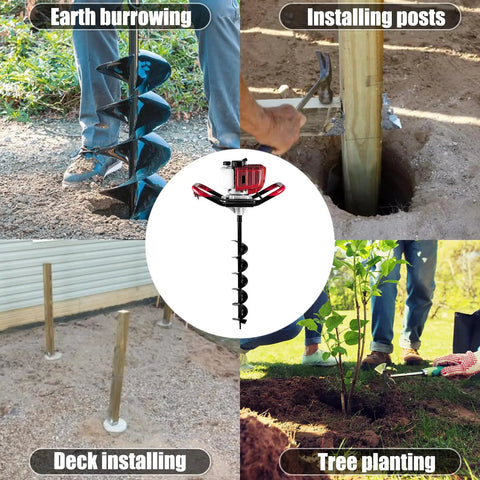 Beefy Gas Powered Post Hole Digger With 52cc Engine and 1800W Power used for earth burrowing, post installing, deck installing, tree planting