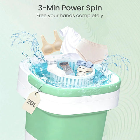 No Sweat Compact Laundry Setup With Smart Blue Light Wash And Turbo Spin Basket For Spotless Baby Clothes Intimates Socks Gray Portable Washing Machine 20 Liter Mini Washer with spinning laundry.
