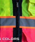 Kickass High Visibility Safety Vest For Women Featuring Extra Thick Reflective Silver Stripes Multiple Storage Pockets Ansi Class 2 Certified close-up of zipper and reflective stripes