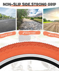 20x2.35 Bike Tire Set For BMX MTB Orange Folding Replacement Tire, non-slip grip for asphalt, stone, and dirt roads. Includes 2 tires, 2 tubes, and 2 levers.