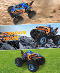 1 To 16 Scale All Terrain Remote Control Monster Truck With 2.4 GHz Radio on sand, rocks, and grass MK724A