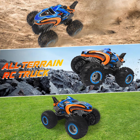 1 To 16 Scale All Terrain Remote Control Monster Truck With 2.4 GHz Radio on sand, rocks, and grass MK724A