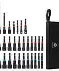 AutoViteX 29-piece magnetic nut driver set with SAE/metric bits and case, front view