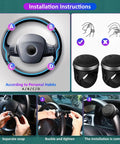 Two black steering wheel spinner knobs with silicone surface and metal bearings (2-pack) for 360-degree rotation