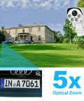 5MP POE Security Camera With Outdoor PTZ 2592x1944 HD 5X Optical Zoom Night Vision Motion Detection Remote Viewing With Free App Easy Smartphone Access For Home And Office Surveillance showing zoom capability on license plate
