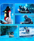 Collage showing 1.9L Mini Scuba Tank Portable Pony Bottle for Underwater Exploration and Emergency Rescue in various diving activities.