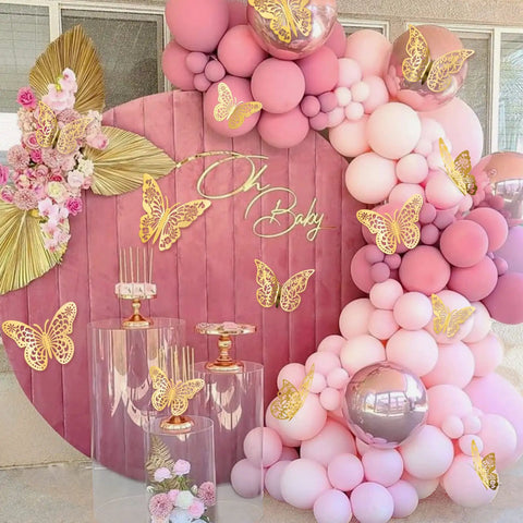 Gold Butterflies Wall Decor Kit With 72 Removable Wall Stickers in 3 Styles and 3 Sizes for party birthday wedding cake decor