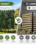 Comparison of expandable wooden privacy fence panel with dope artificial flowers vs plain wooden privacy fence showing privacy and design differences.