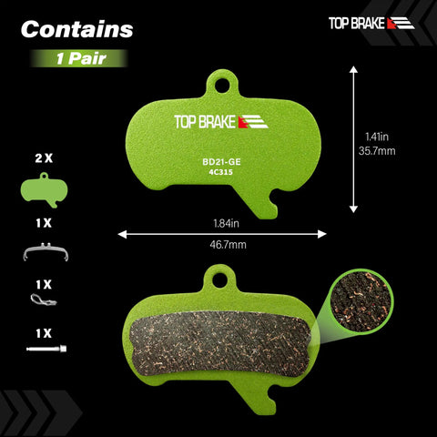 Graphene Brake Pads For SRAM Maven X Large GraphEx Tech for ebikes with measurements and contents shown