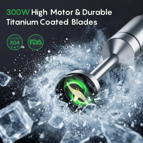 Hella Smooth Immersion Hand Blender With Variable Speed Trigger for ice crushing with titanium coated blades and 300W motor