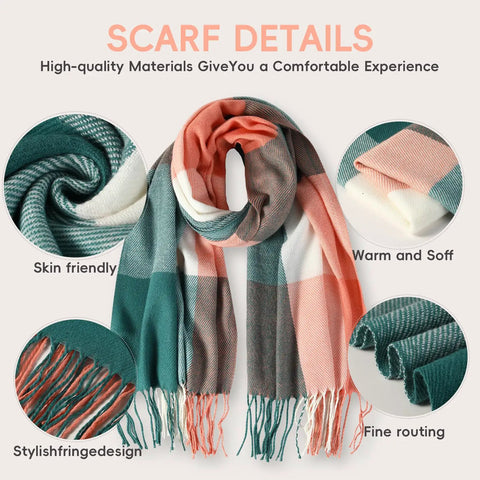 Cozy Mohair Style Winter Scarf For Women And Men Large Chunky Cashmere Feel Shawl Wrap 82.7 by 13.8 Inches, multicolor close-up.