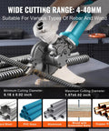 Operator using VEVOR Electric Rebar Cutter 1100W Portable Wire Rod Shear on rebar, demonstrating wide cutting range for construction.