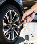 EVOULTES heavy-duty black tire pressure gauge with straight dual head, 10–150 PSI, includes 4 valve caps