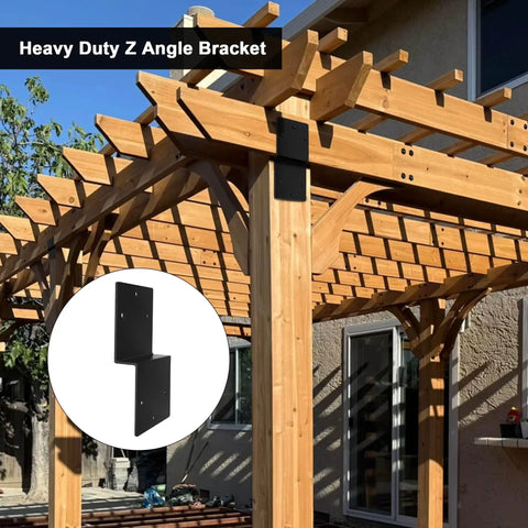 Beefy Z Shape Deck Brackets 4 Pack Heavy Duty Steel 5x5 Inch Joist Tie Plates Double Angle Connectors for Pergolas Carports Garden Arbors and Wood Shelves Beam Support 3 mm Thick Black Finish