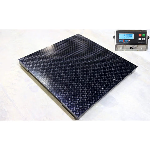 Heavy Duty Industrial Floor Scale Digital Pallet Weigher with 4x4 platform and digital readout for warehouse shipping tasks.