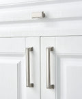 Long Cabinet Handle Set 10 Pack Brushed Satin Nickel Die Cast Zinc Solid Metal Drawer Pulls installed on white kitchen cabinets