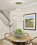 Lit Crystal Rings LED Chandelier With Integrated LED Strips Stainless Steel Frame Modern Hanging Ceiling Light for living room.