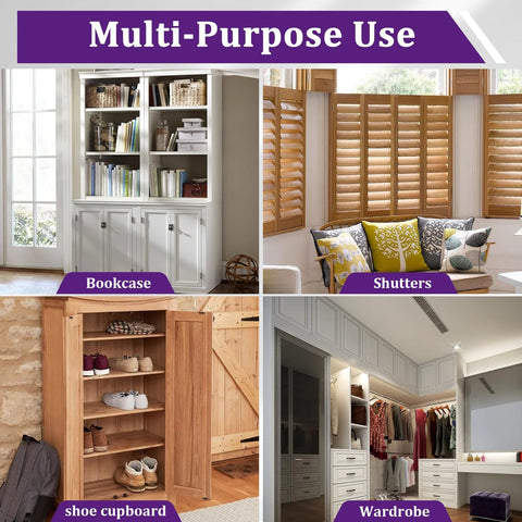 Multi-purpose use: bookcase, shutters, shoe cupboard, and wardrobe in home settings.