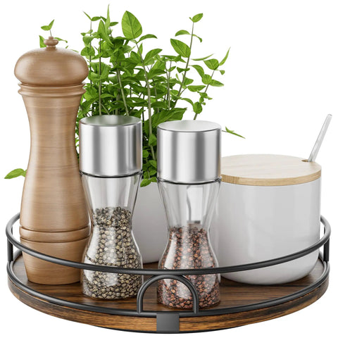 9 Inch Wooden Lazy Susan Turntable Organizer For Cabinets And Kitchen Countertops 360 Degree Rotation For Spice Jars And Cans Pantry Storage