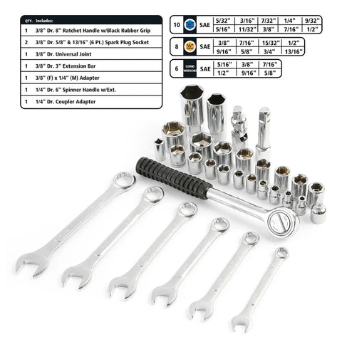 Assorted tools from 125 Piece Marine Tool Set in a Water Resistant Boat Tool Box Drop Forged Steel Chrome Plated