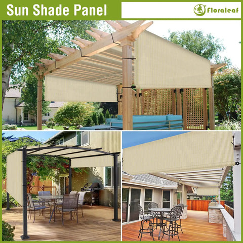 Universal Pergola Shade Cover Replacement Canopy showcasing usage on deck, patio, and porch in beige.
