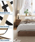 Rock Solid Wooden Queen Platform Bed Frame With Sleek Modern Lines And A Warm Natural Wood Finish Effortless Assembly Straight Up Bedroom Refresh Essential That You Are Gonna Love Daily close-up of sturdy metal frame and easy assembly details.