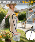 Couple using 20V Battery Powered Water Transfer Pump Cordless Go Anywhere Stick Pump With 37 Inch Hose And Detachable Rod 800 GPH