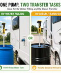 Compact Cordless Stick Water Transfer Pump For Outdoor Tank Draining And Emergency Fluid Removal Slick Battery Powered Rig for RV water and diesel transfer.