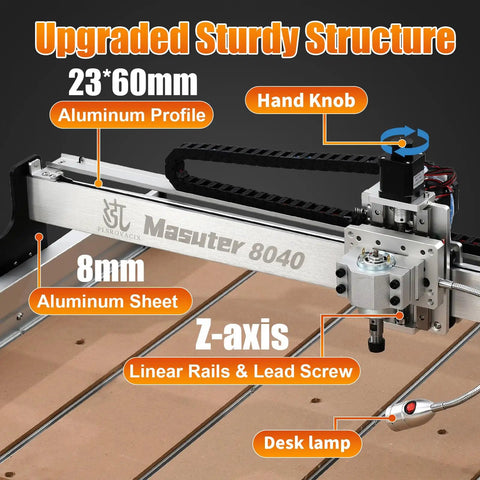 CNC Router Kit 800x400mm Three Axis Milling And Engraving System aluminum profile and linear rails details