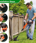 Replacement Spool Cover Cap Set For Trimmer Models GH600 GH610 GH900 And Similar Fits Includes 3 Caps And 3 Springs Red Built To Last Weed Eater Cap Replacement For Your String Trimmer with installation steps shown and man using trimmer.