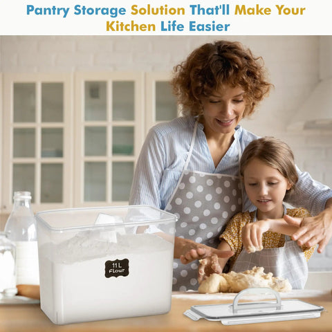 2 Pack Extra Large Food Storage Containers With Lids 11L Each Easy Carry Handle BPA Free Airtight For Flour Sugar Rice Cereal Bulk Pantry Organization