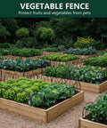 No Dig Garden Fence Barrier Set, 19 Piece Arch Metal Fence Panels in black installed around wooden garden beds