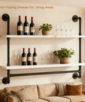 Floating Wall Shelves With Towel Bar, Industrial Pipe Shelving, 30 Inch Solid Wood Over Toilet Bathroom Shelves, Rustic 2 Tier
