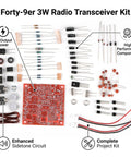 Rad Forty Nineer 3W CW Shortwave Transmitter Receiver Kit components layout for DIY enthusiasts with low power consumption. 