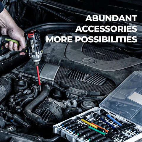 34 Piece Magnetic Nut Driver Set With Impact Driver Bits Deep Nut Drivers And Socket Adapters In A Tough Gift Case in use on engine