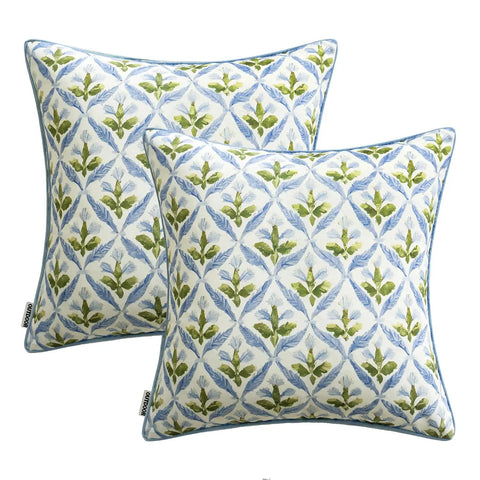 Outdoor Floral Pillow Covers Waterproof 20x20 Blue Green Canvas Polyester With PU Coating For Garden Patio Couch And Poolside Boho Farmhouse Decor Vibe For Indoor And Outdoor Use Weather Resistant Easy Care: blue-green floral pair
